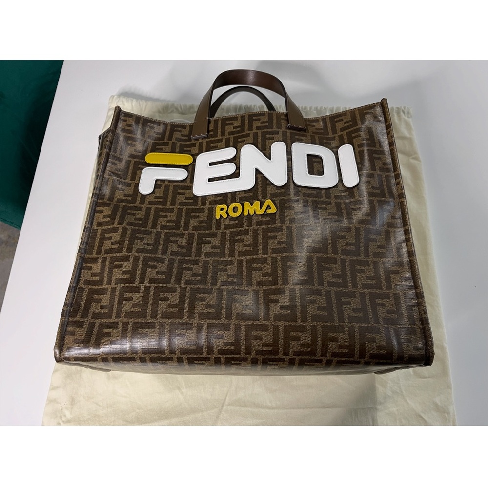Fendi Brown and Yellow LogoMania Tote